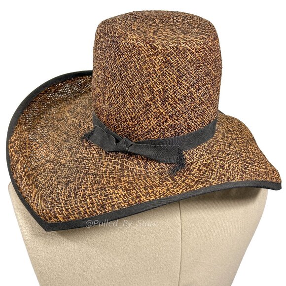 Vintage Custom-Made Artisan Magar Hatworks Millinery 17" Wide Brim Straw Sun Hat - Picture 1 of 16